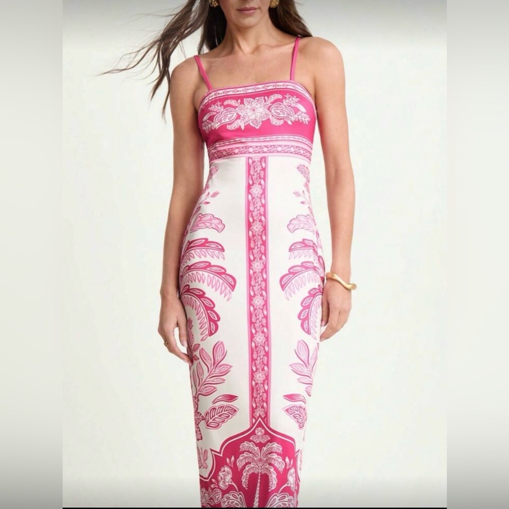 Vibrant Pink and White Tropical Dress